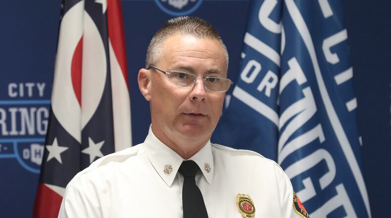 Springfield Fire Chief Brian Miller speaks on Sept. 26, 2022. BILL LACKEY/STAFF