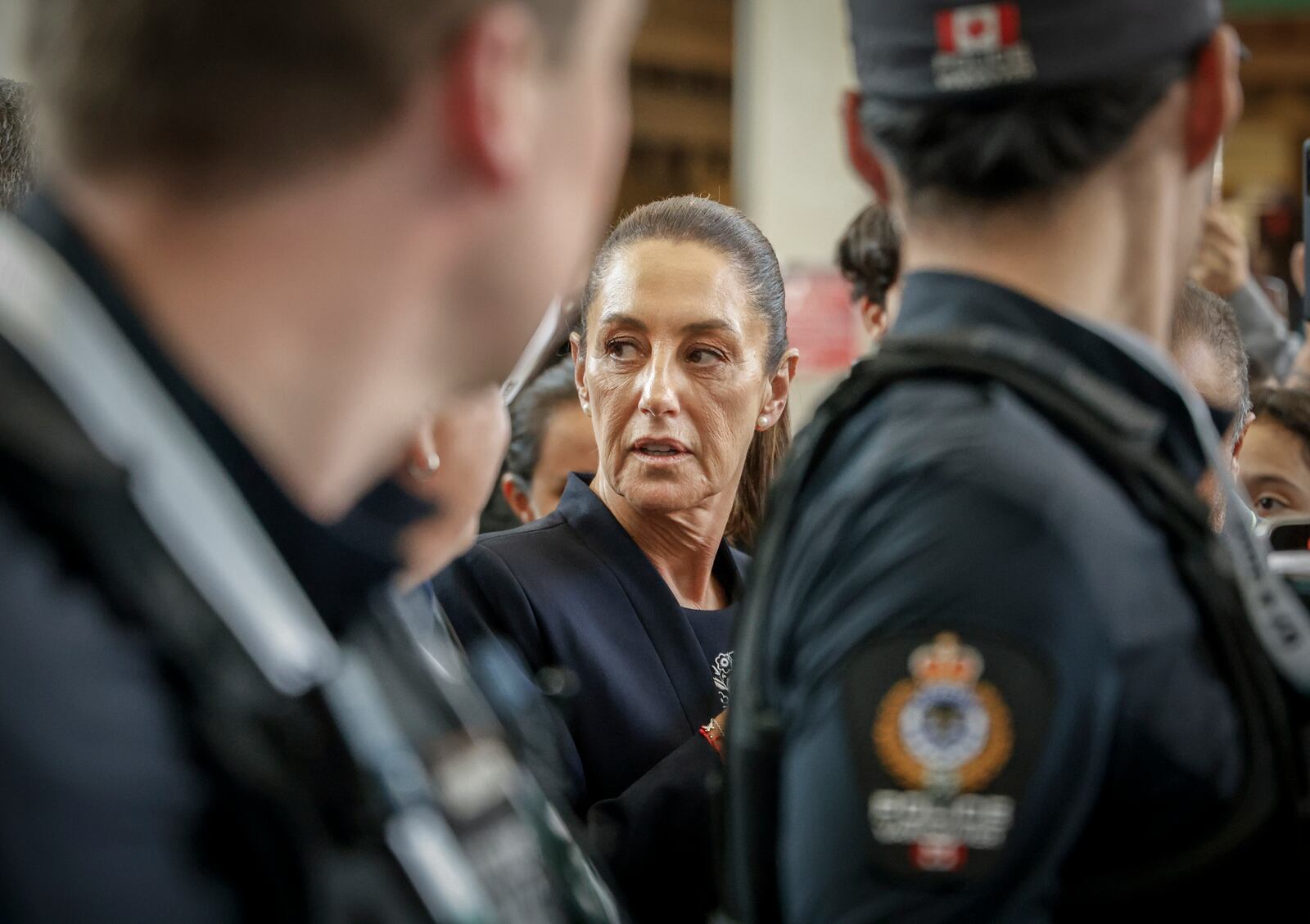 FILE - Mexican President Claudia Sheinbaum arrives in Calgary, Alberta, June 16, 2025, to attend the G7 Leaders meeting, taking place in Kananaskis, Alberta. (Jeff McIntosh/The Canadian Press via AP File)