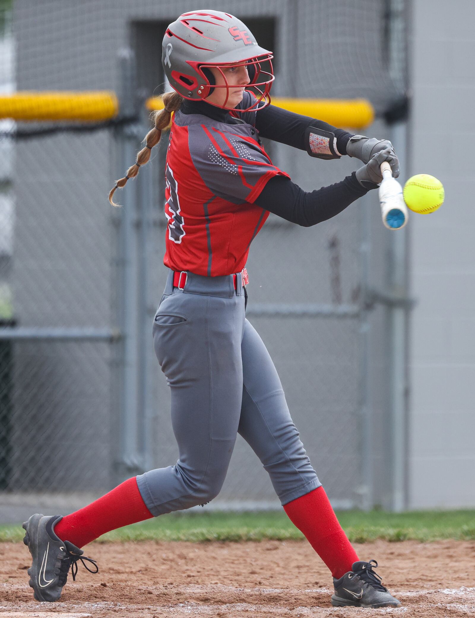 Southeastern junior Addi Vanover swings a pitch during a Division VII regional semifinal against Waynesfield-Goshen on Wednesday at Northmont High School. BRYANT BILLING / STAFF