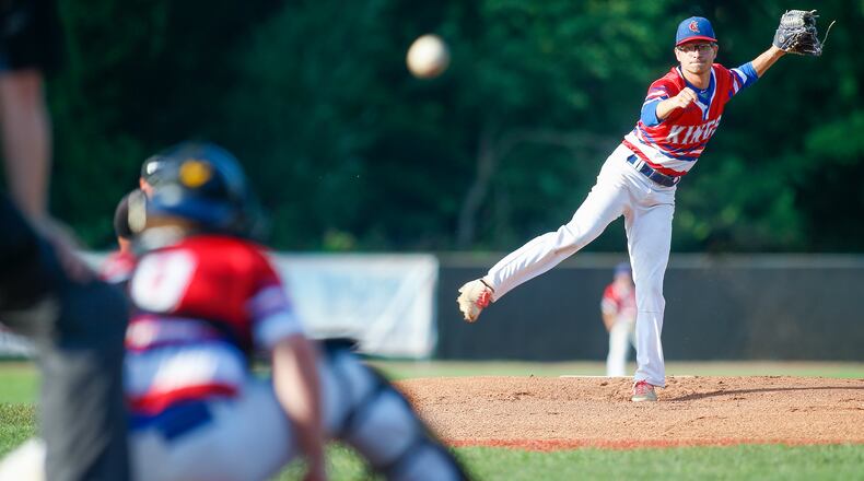 Champion City Kings pitcher Cade Kontny throws a pitch during their game against the Johnstown (Pa.) Mill Rats on Wednesday, Aug. 3, 2022 at Carleton Davidson Stadium in Springfield. CONTRIBUTED PHOTO BY MICHAEL COOPER