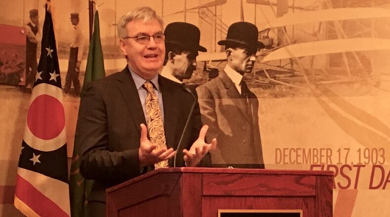 Chancellor John Carey speaks at Wright State.