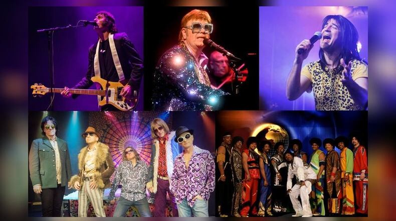 The Springfield Arts Council's 56th Summer Arts Festival will start in June and run for seven weeks with 31 shows. From left to right: The McCartney Years: Premiere Paul McCartney Tribute (top left); Elton Rohn: The Elton John Tribute (top middle); Resurrection: A Journey Tribute (top right); The K-Tel All-Stars: Super Hits of the 70s! (bottom left); and Shining Star: The Tribute to Earth, Wind and Fire (bottom right).