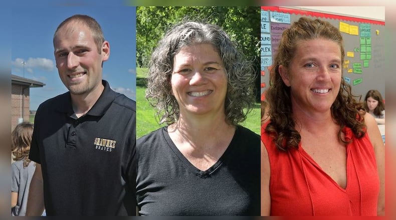Some of the many teachers who are making a difference in the classroom: (from left to right) John Campbell, gifted coordinator at Clark-Shawne Elementary School; Angela Jones, science teacher at Tecumseh High School; and Stacie Tillman, fourth grade teacher at Rolling Hills Elementary School.