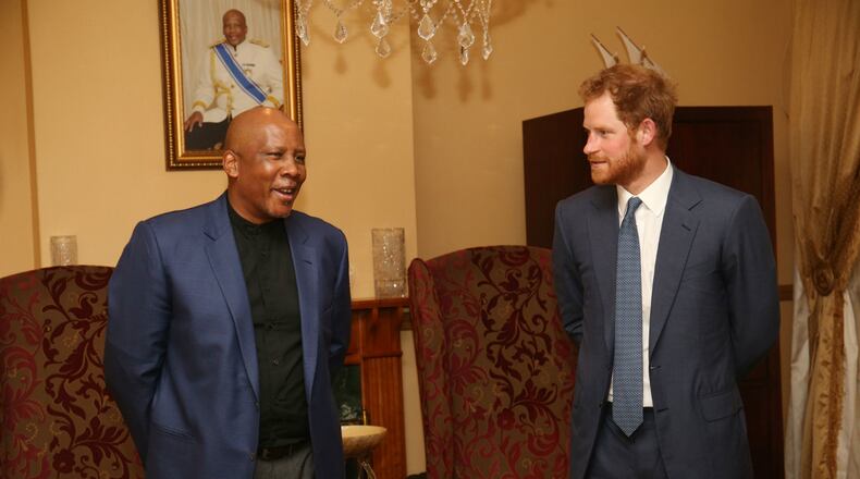 Prince Harry makes a courtesy call on King Letsie III at the King’s palace as he begins his visit to the region where he will name two buildings at the heart of his charity’s new landmark centre on November 26, 2015 in Maeru, Lesotho, Sentebale. Lesotho’s Prince Seeiso co-founded Sentebale with Harry in 2006, and the new facility is named after his mother Queen Mamohato but also recognises the Princess of Wales. (Photo by Chris Radburn-Pool/Getty Images)