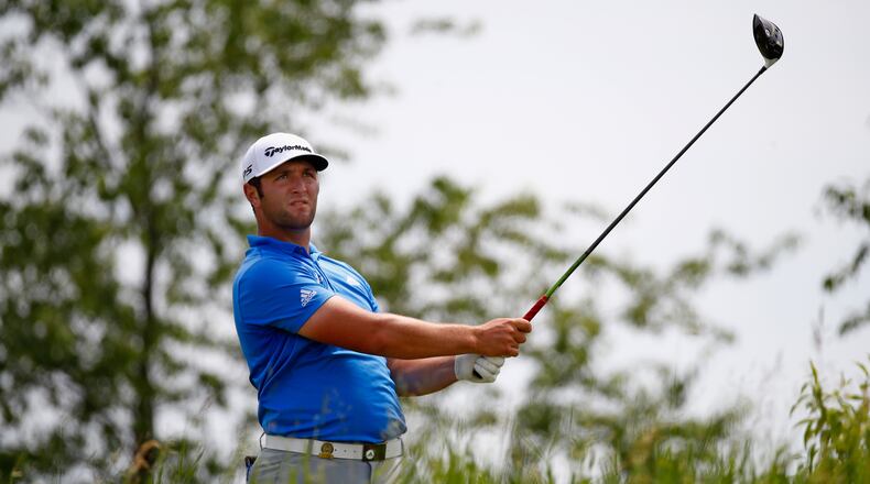 HARTFORD, WI - JUNE 13: Jon Rahm of Spain plays his shot during a practice round prior to the 2017 U.S. Open at Erin Hills on June 13, 2017 in Hartford, Wisconsin. (Photo by Gregory Shamus/Getty Images)