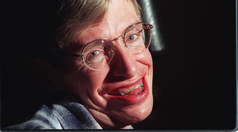 Theoretical physicist Stephen Hawking in his Caltech office in Pasadena, Calif., on February 5, 1997. Hawking died on Tuesday, March 13, 2018, at 76. (Brian van der Brug/Los Angeles Times/TNS)
