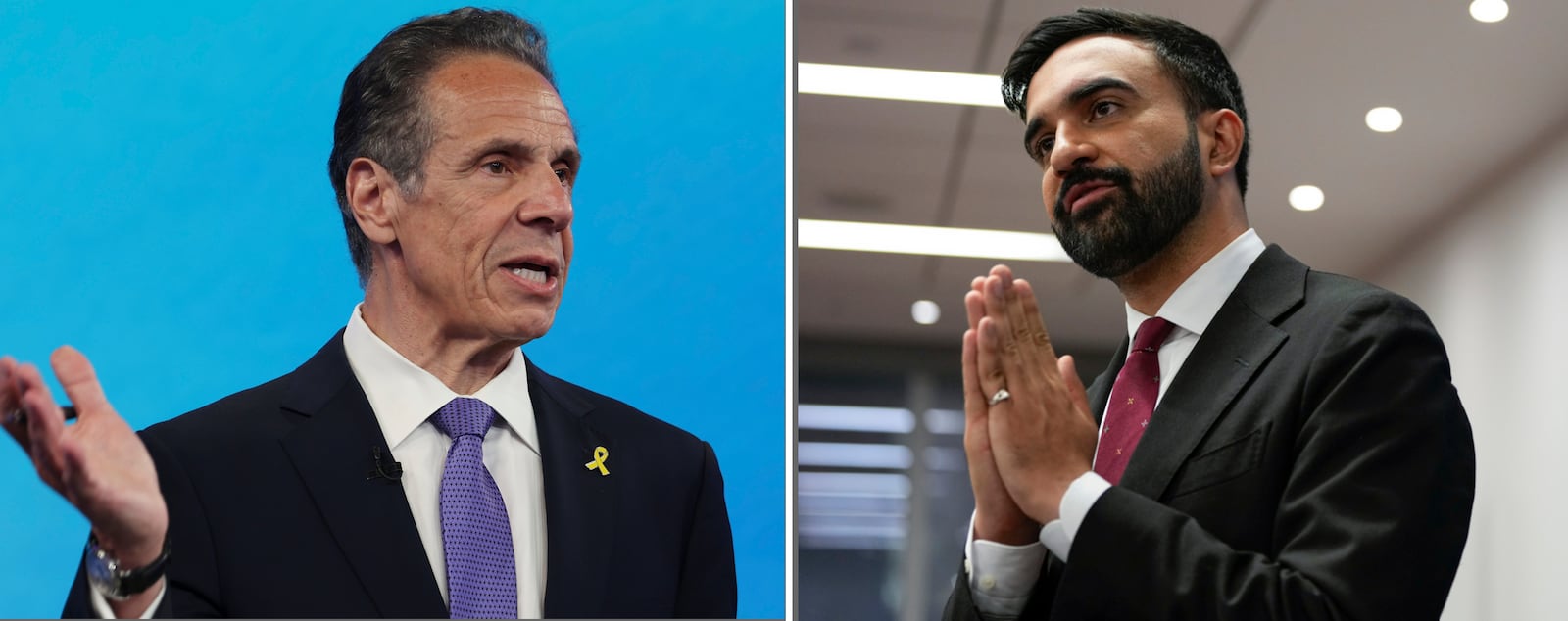FILE- This combination photo shows on left, Democratic mayoral candidate Andrew Cuomo speaking during a Democratic mayoral primary debate, Wednesday, June 4, 2025, in New York and on right, Assemblyman Zohran Mamdani talking to people after the New York City Democratic Mayoral Primary Debate at the John Jay College of Criminal Justice in the Gerald W. Lynch Theater on Thursday, June 12, 2025 in New York City. (AP Photo/Yuki Iwamura, file and Vincent Alban/The New York Times via AP, Pool, file)