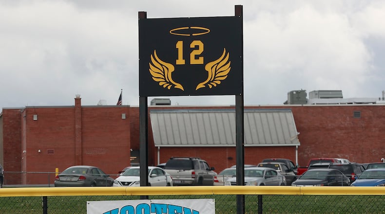 A memorial to Taylor Haffner, a member of the Shawnee High School softball team, was unveiled during a ceremony at Thursday's game. Haffner was killed in a car crash on April 21, 2023. BILL LACKEY/STAFF
'