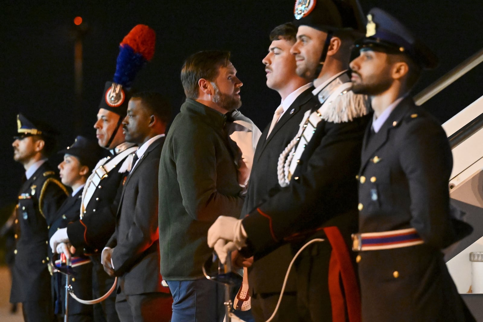 U.S. Vice President JD Vance departs Giovan Battista Pastine International Airport in Ciampino, Italy en route to New Delhi, India, Saturday, April 20, 2025. (Kenny Holston/The New York Times via AP, Pool)