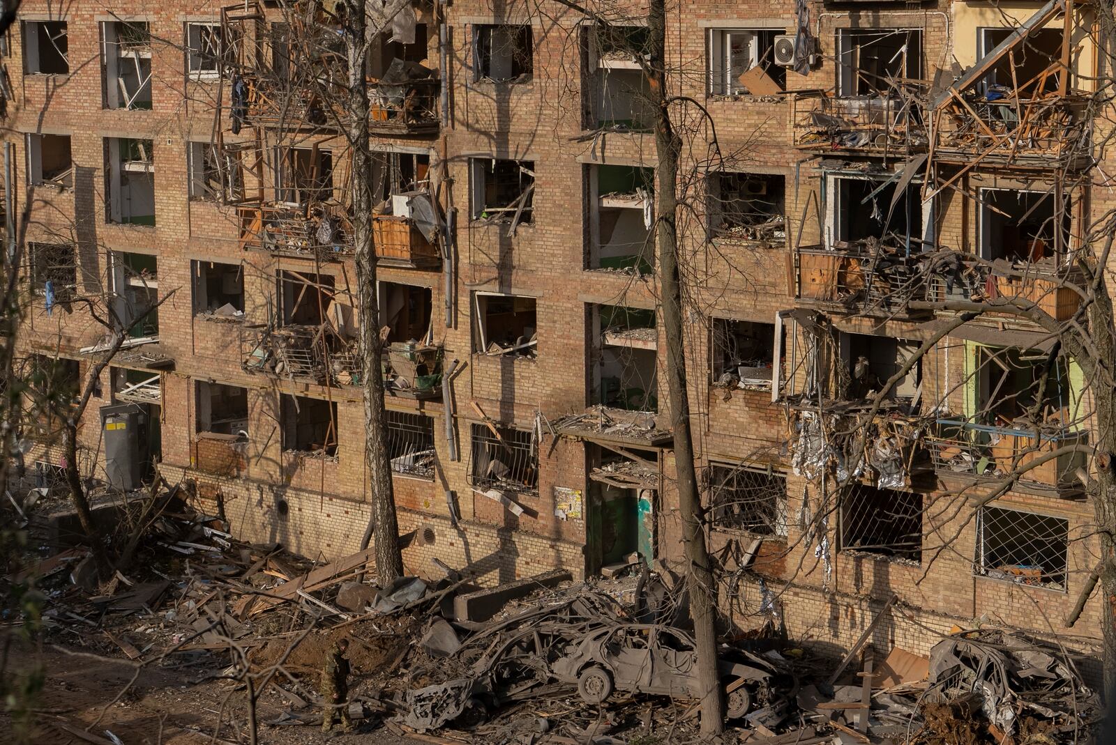 A residential house heavily damaged after a Russian strike in a residential neighborhood in Kyiv, Ukraine, Thursday, April 24, 2025. (AP Photo/Alex Babenko)