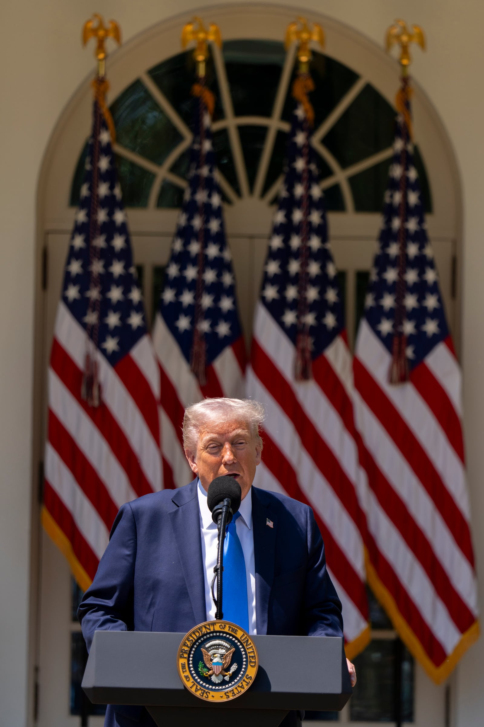 President Donald Trump speaks during a National Day of Prayer event in the Rose Garden of the White House, Thursday, May 1, 2025, in Washington. (AP Photo/Alex Brandon)