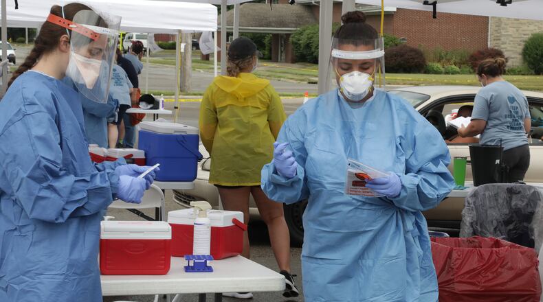 The Clark County Combined Health District offered three free COVID-19 testing clinics over the last month. However, emergency rooms visits, not confirmed cases, are what pushed the county in level 3. BILL LACKEY/STAFF