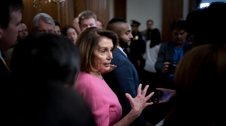 Rep. Nancy Pelosi, D-Calif., the House minority leader, speaks after the midterm elections on Capitol Hill in Washington, Nov. 7, 2018. (Erin Schaff/The New York Times)