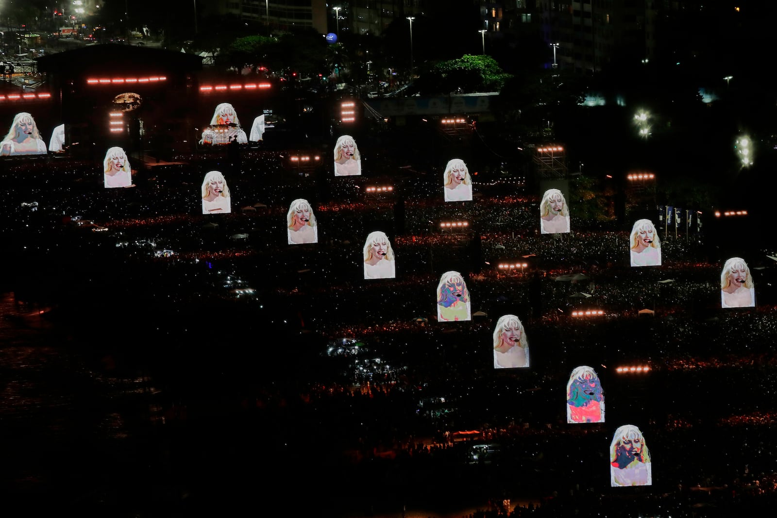 Fans pack the shore of Copacabana beach to watch Lady Gaga's free concert in Rio de Janeiro, Saturday, May 3, 2025. (AP Photo/Bruna Prado)