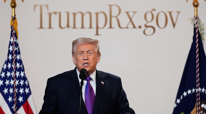 President Donald Trump speaks about TrumpRx in the South Court Auditorium in the Old Eisenhower Executive Office Building on the White House campus, Thursday, Feb. 5, 2026, in Washington. (AP Photo/Alex Brandon)