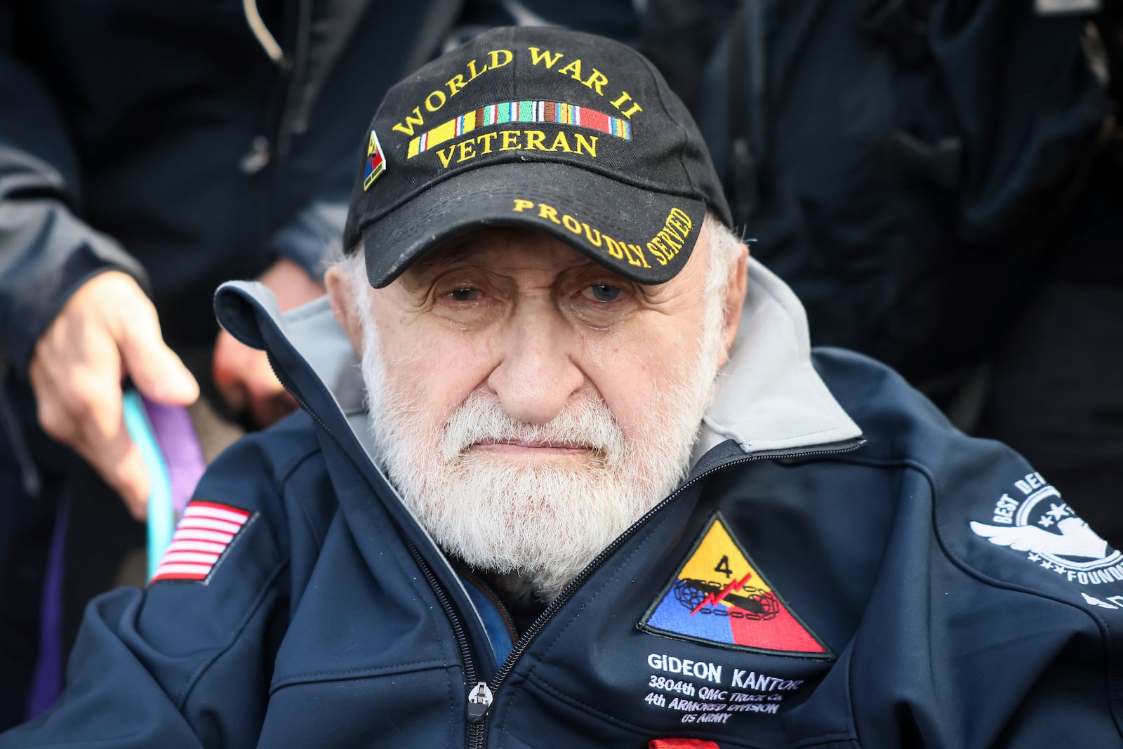 American WWII veteran Gideon Kantor attends ceremonies at the US cemetery to commemorate the 81st anniversary of the D-Day landings, Friday, June 6, 2025 in Colleville-sur-Mer, Normandy. (AP Photo/Thomas Padilla)