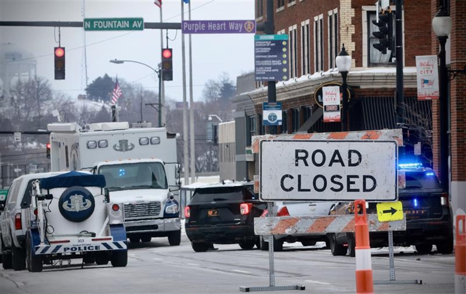 Bomb threats to several county offices in downtown Springfield and suspicious packages prompted evacuations and heavy police presence Monday, Feb. 9, 2026. Contributed photo Buck Creek Photography