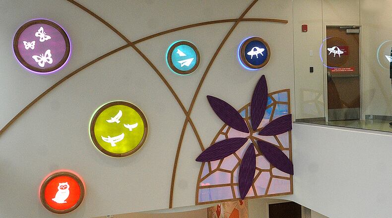 The new five-story 152,000-square-foot specialty care outpatient center at Dayton Children's Hospital started seeing patients March 6, 2023. The space is all about the children and families with themed artwork on each floor designed to make children feel comfortable. MARSHALL GORBY\STAFF