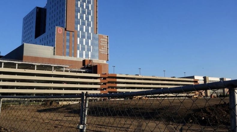 A view of the construction site for Ohio State’s new hospital tower near 12th Avenue and Cannon Drive. BROOKE LAVALLEY/THE COLUMBUS DISPATCH
