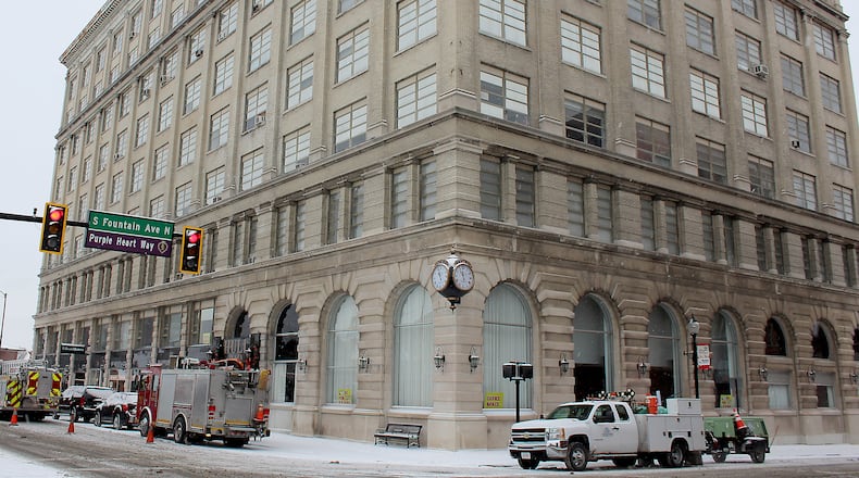 Springfield Fire Rescue Division crews respond to a water leak at the Hull Plaza building in downtown Springfield in 2016. JEFF GUERINI/STAFF