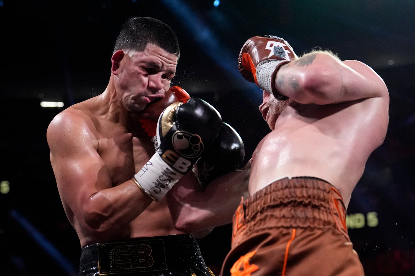 FILE - Canelo Alvarez lands a right to Edgar Berlanga in a super middleweight title bout Saturday, Sept. 14, 2024, in Las Vegas. (AP Photo/John Locher, File)