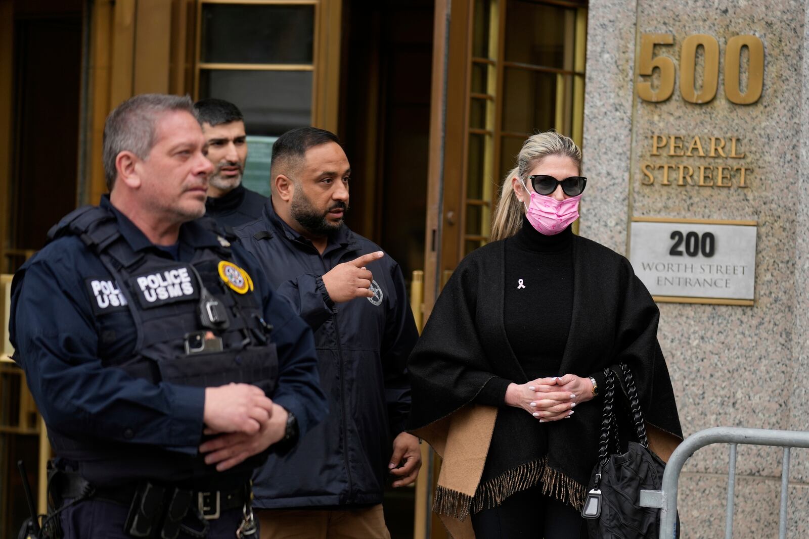 Nadine Menendez leaves a federal courthouse in New York, Monday, April 21, 2025. (AP Photo/Seth Wenig)