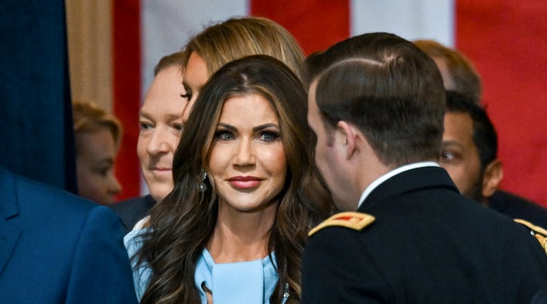 FILE — Gov. Kristi Noem of South Dakota arrives before the inauguration of Donald Trump as the 47th president of the United States inside the U.S. Capitol in Washington, Jan. 20, 2025. Homeland Security Secretary Kristi Noem signed the order revoking an extension of Temporary Protected Status for Haitians in the United States, meaning that status will now expire in August instead of next February. (Kenny Holston/The New York Times)