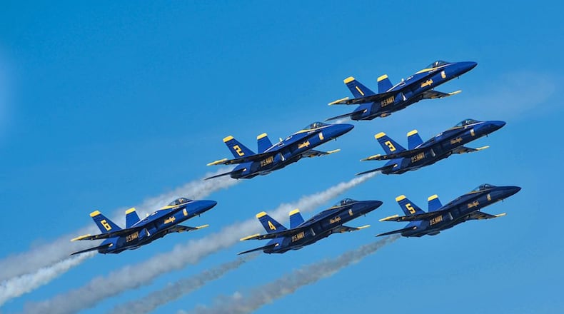 The U.S. Blue Angels demonstration team will perform at the CenterPoint Energy Dayton Air Show, which runs from Saturday to Sunday. CONTRIBUTED