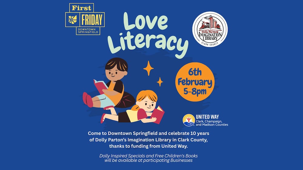 The monthly First Friday series will have the theme Love Literacy, with free books, reading and literacy-related drink and food items at downtown businesses and restaurants and other activities on Friday, Feb. 7 in downtown Springfield. CONTRIBUTED