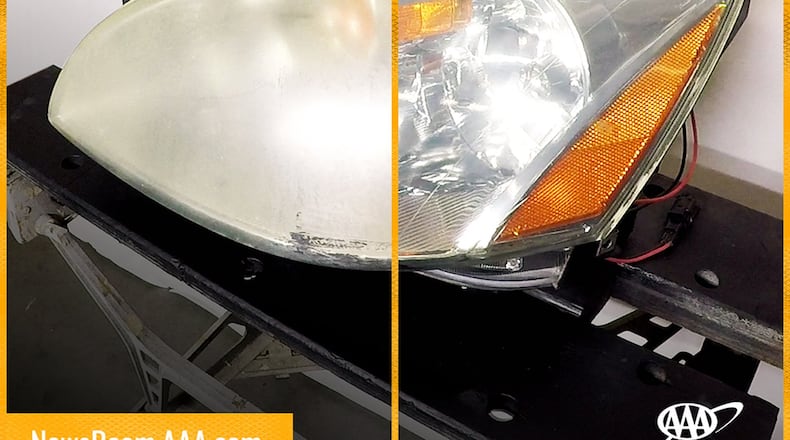 With 50 percent of crashes occurring at night, AAA urges drivers to check their headlights for signs of deterioration and invest in new headlights or, at a minimum, a low-cost service to boost the safety of driving after dark. AAA photo illustration