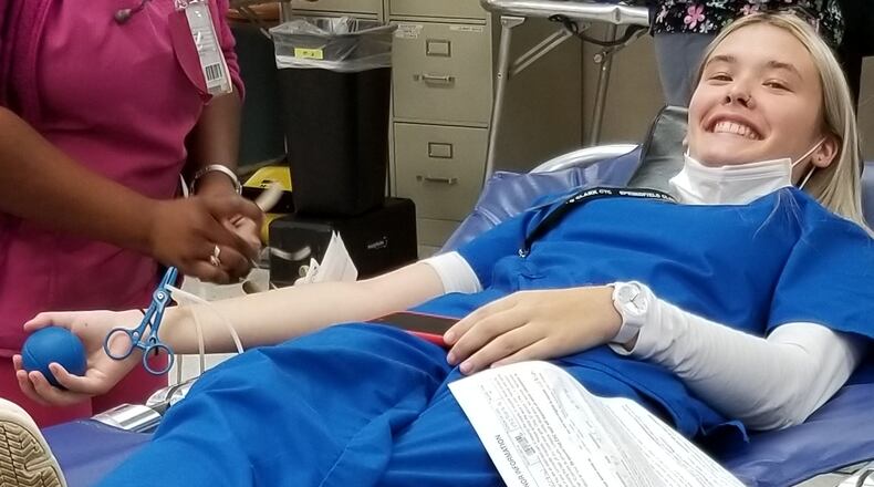 The Springfield-Clark CTC hosted its annual Blood Drive in September, offered through the Community Blood Center, and organized by Health Occupations instructors, Mrs. Barbara Marshall, Mrs. Ashley Harwood, and Ms. Nichole Elliott. All donations come from students and students who donate, or register to donate, three times in their high school years, are eligible for a red honor cord to wear at graduation. The Drive reached 100 percent of its goal with 61 first-time donors and 77 units collected.
