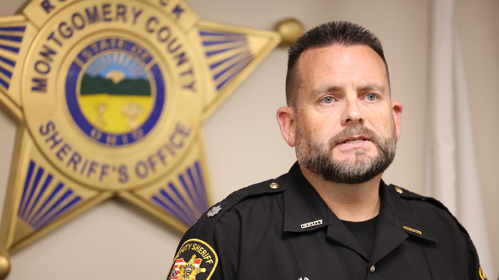 Montgomery County Sheriff's Office Chief of Staff Jeremy Roy speaks during a news conference on Tuesday, Oct. 7 in downtown Dayton. Roy released details about a crash that killed three people, though names are still not being released. The crash occurred early Sunday in Huber Heights. BRYANT BILLING / STAFF