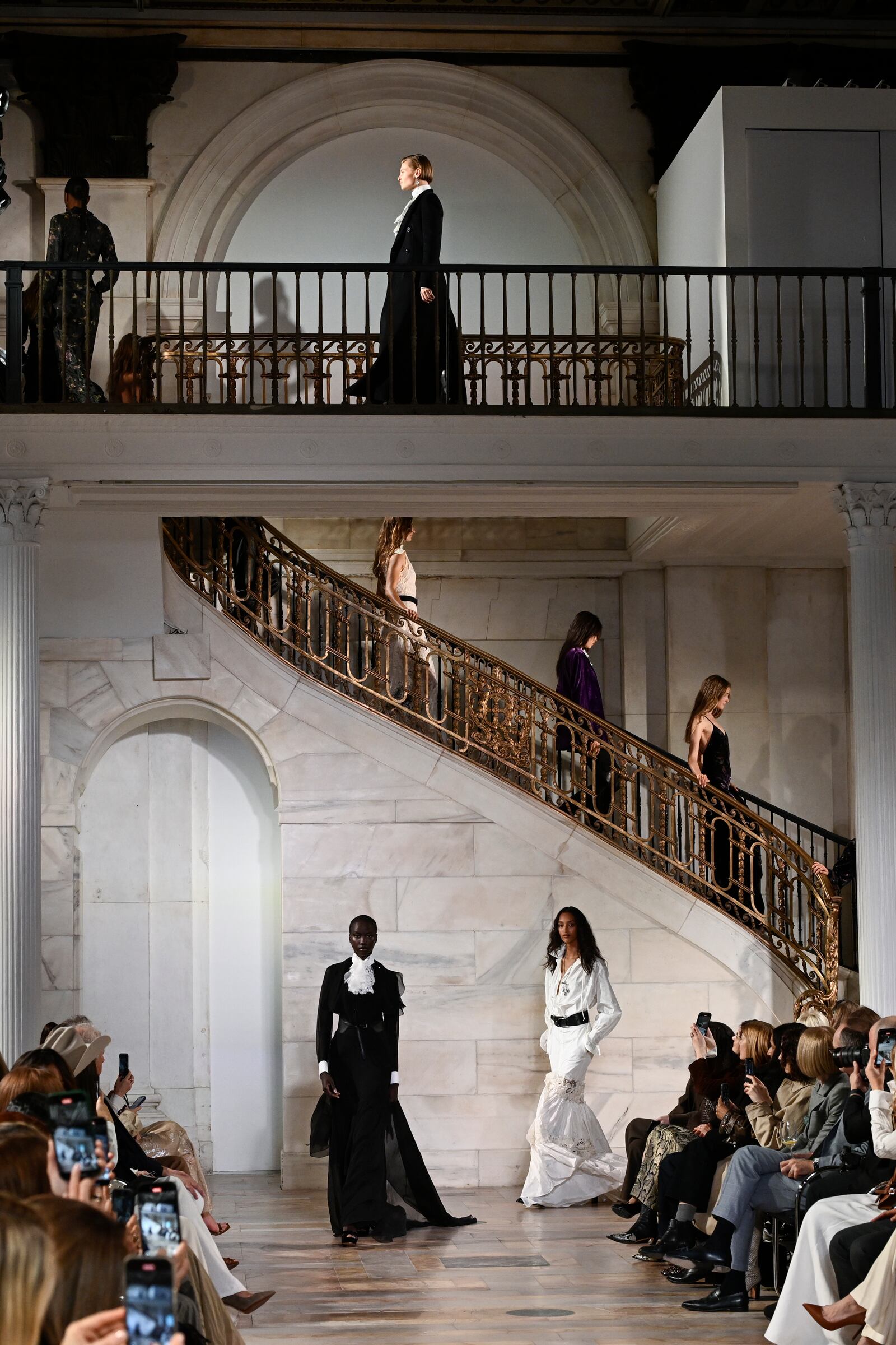 Models walk the runway at the Ralph Lauren Fall 2025 presentation on Thursday, April 17, 2025, in New York. (Photo by Evan Agostini/Invision/AP)