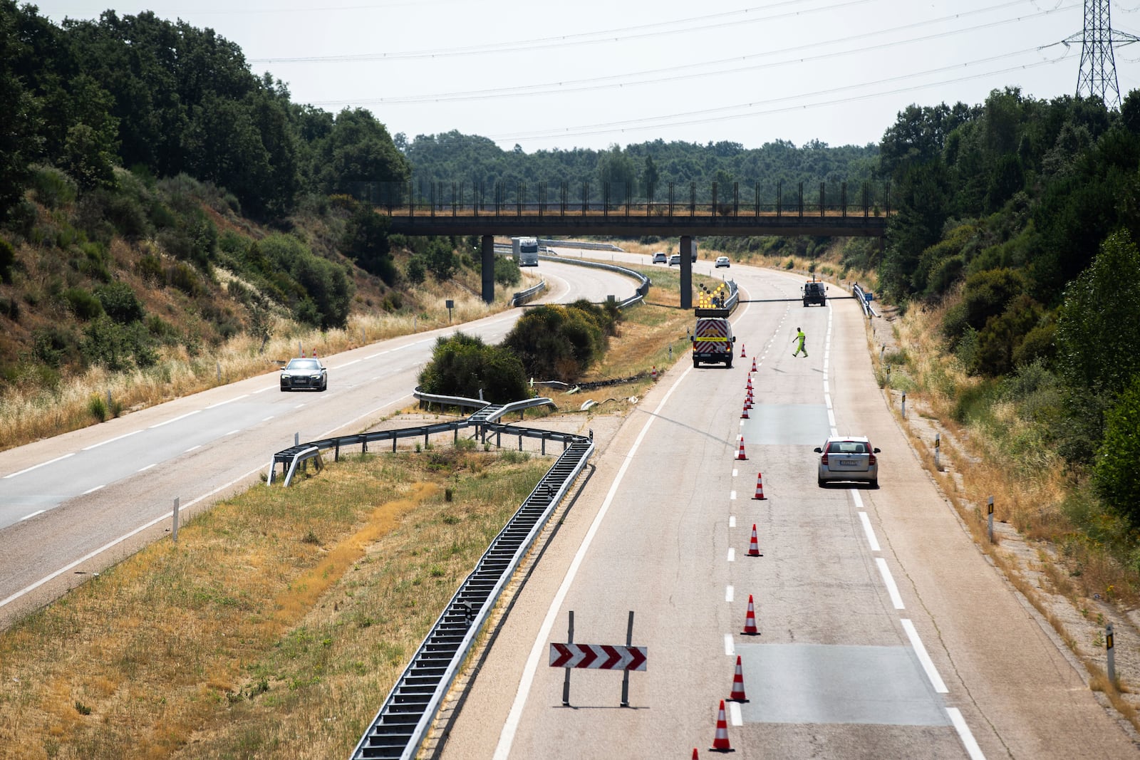 The site of the car accident in which Liverpool player Diogo Jota and his brother died in the north-western city of Zamora, Spain, Thursday, July 3, 2025. (AP Photo/Emilio Fraile)