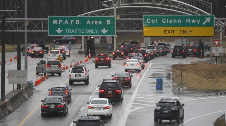 Area B gate at Wright-Patterson Air Force Base during the morning rush. TY GREENLEES / STAFF