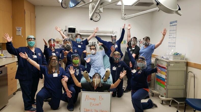 Healthcare workers at Mary Rutan Hospital in Bellefontaine, Ohio are among the recipients of face shields manufactured at Honda Engineering North America, Inc. in Marysville. Contributed