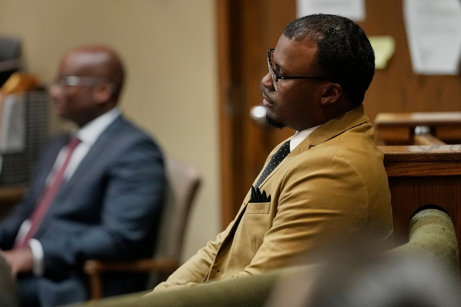Former Memphis police officer Justin Smith Jr., one of three former Memphis officers charged with fatally beating Tyre Nichols in 2023, sits in the courtroom, Wednesday, April 30, 2025, in Memphis, Tenn. (AP Photo/George Walker IV, Pool)