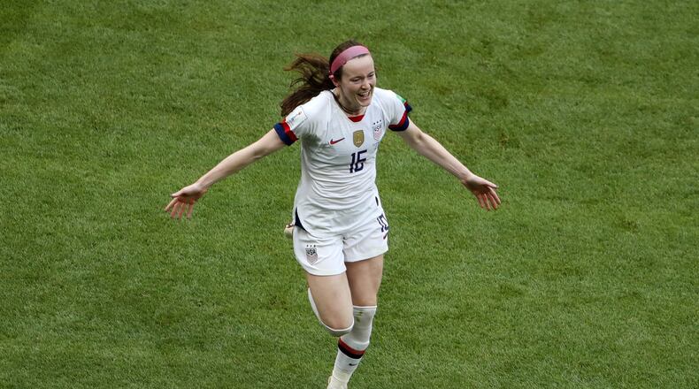 LYON, FRANCE - JULY 07: Rose Lavelle of the USA celebrates after scoring her team’s second goal during the 2019 FIFA Women’s World Cup France Final match between The United States of America and The Netherlands at Stade de Lyon on July 07, 2019 in Lyon, France. (Photo by Robert Cianflone/Getty Images)
