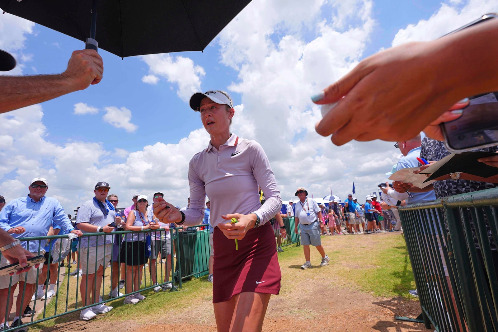 Nelly Korda walks to the clubhouse after playing the first round of the Women's PGA Championship golf tournament Thursday, June 19, 2025, in Frisco, Texas. (AP Photo/LM Otero)