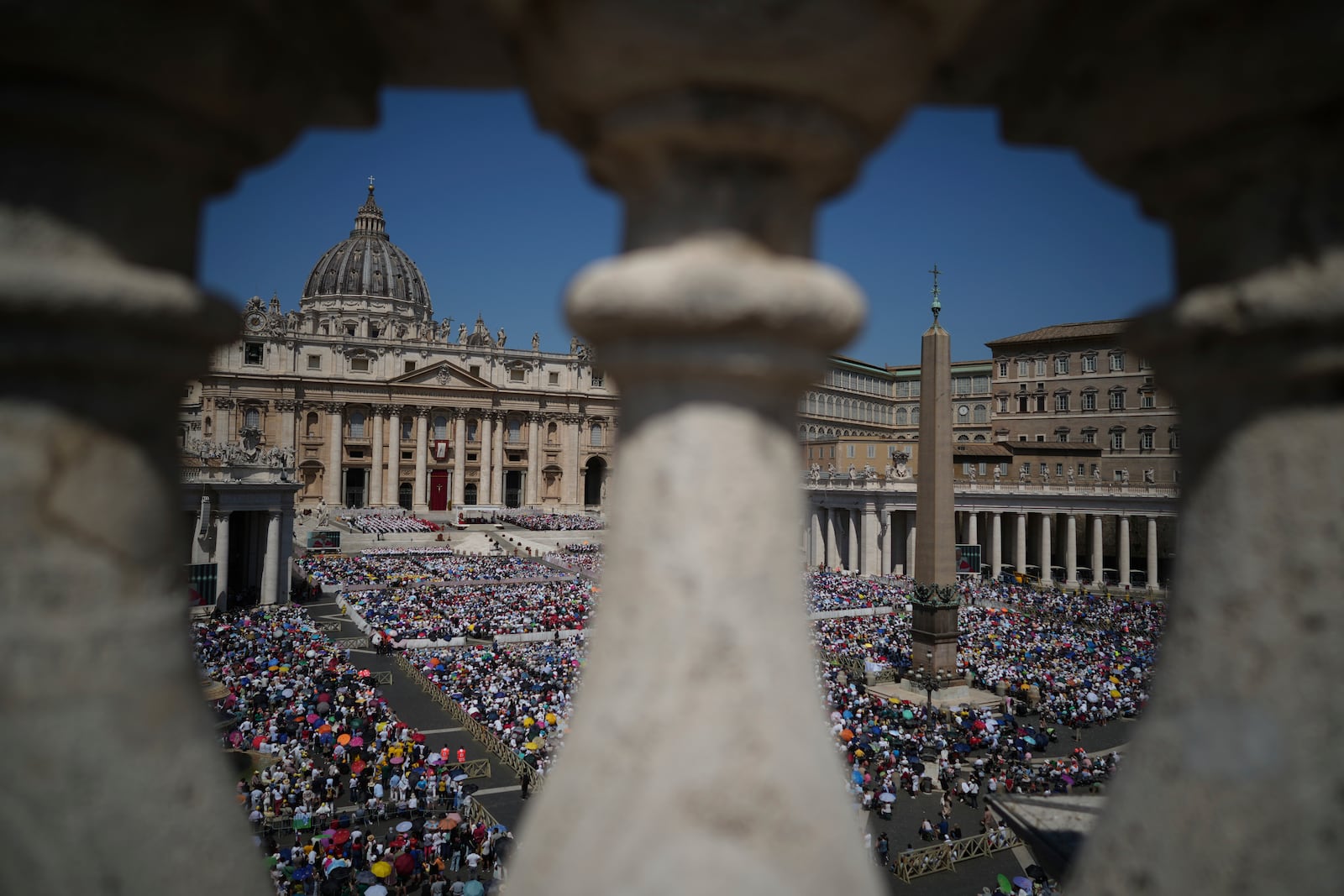 A view of St. Peter's Square during a Mass celebrated by Pope Leo XIV for the Jubilee of New Religious Associations on Pentecost Day at the Vatican, Sunday, June 8, 2025. (AP Photo/Andrew Medichini)