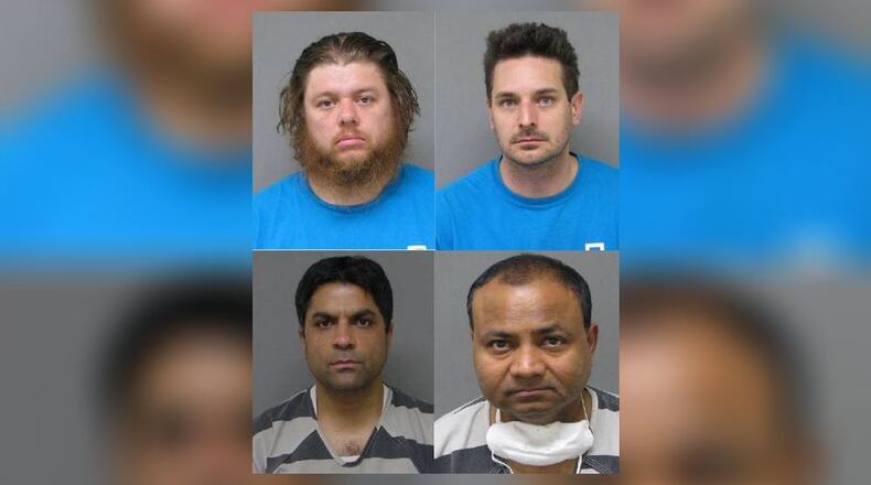 Four men were arrested and charged with money laundering: Kristopher Deitz (top left), Scott Gregory (top right), Suresh Patel (bottom left) and Yashvantkumar Patel (bottom right).