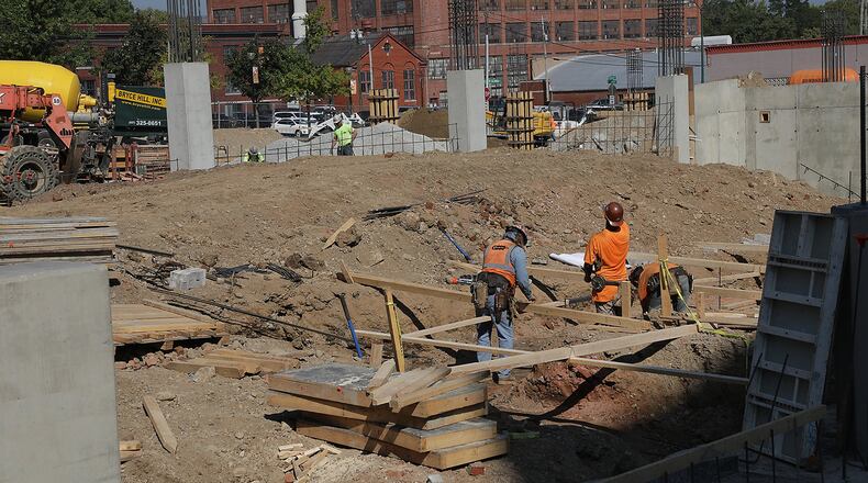 The construction site of the new parking garage in downtown Springfield. BILL LACKEY/STAFF