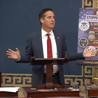 U.S. Sen. Bernie Moreno speaks on the Senate floor Thursday, March 19. JAMIE DUPREE