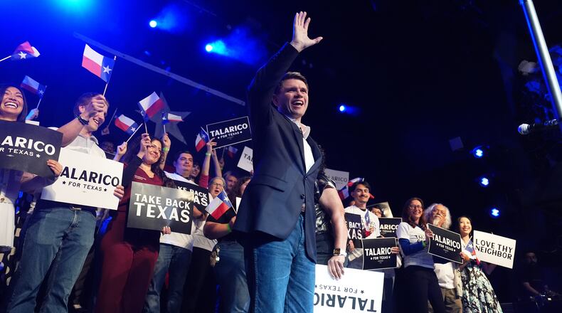 Texas Democratic Senate candidate Texas state Rep. James Talarico, D-Austin, waves before speaking for the first time since winning the Democratic nomination in Austin, Wednesday, March 4, 2026. (AP Photo/Eric Gay)