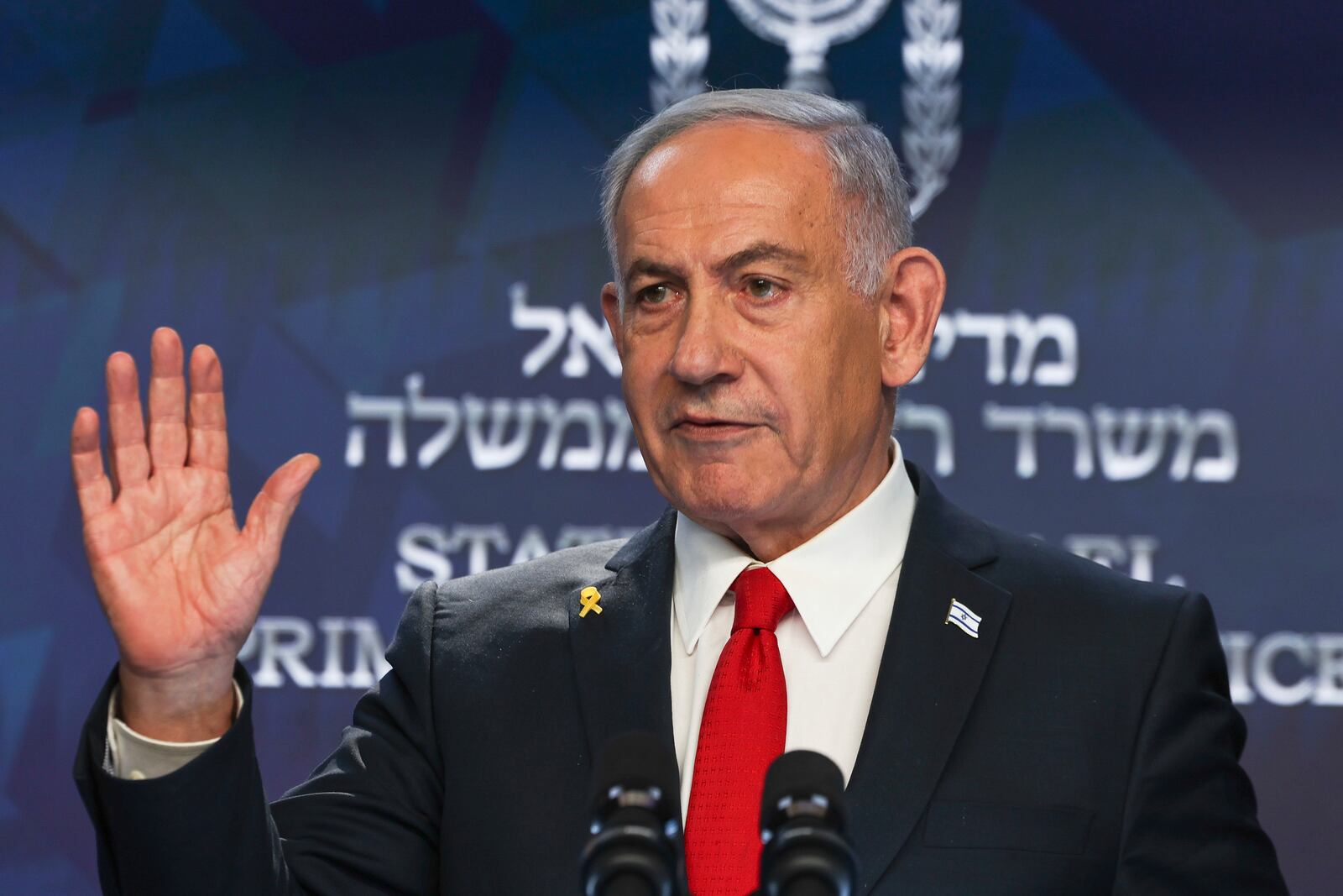 FILE - Israeli Prime Minister Benjamin Netanyahu speaks during a press conference in Jerusalem, May 21, 2025. (Ronen Zvulun/Pool Photo via AP, File)