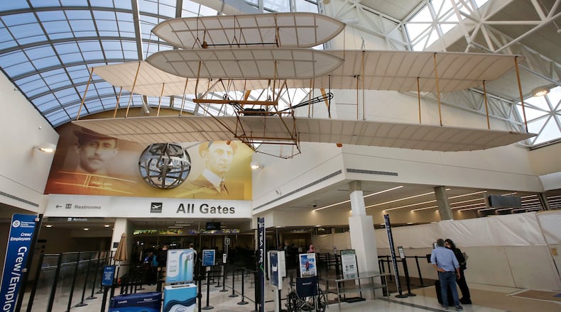 Renovation to the center of the  Dayton Airport terminal has been completed with a new terrazzo floor, wider TSA exit and new restrooms.  TY GREENLEES / STAFF