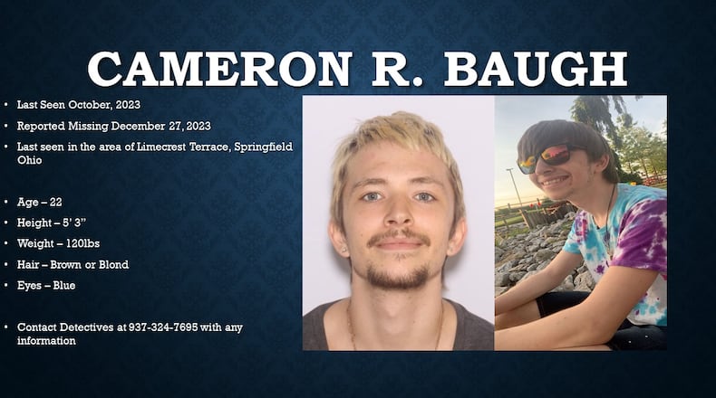 22-year-old Cameron R. Baugh was reported missing in December. Photo contributed by Springfield Police Division