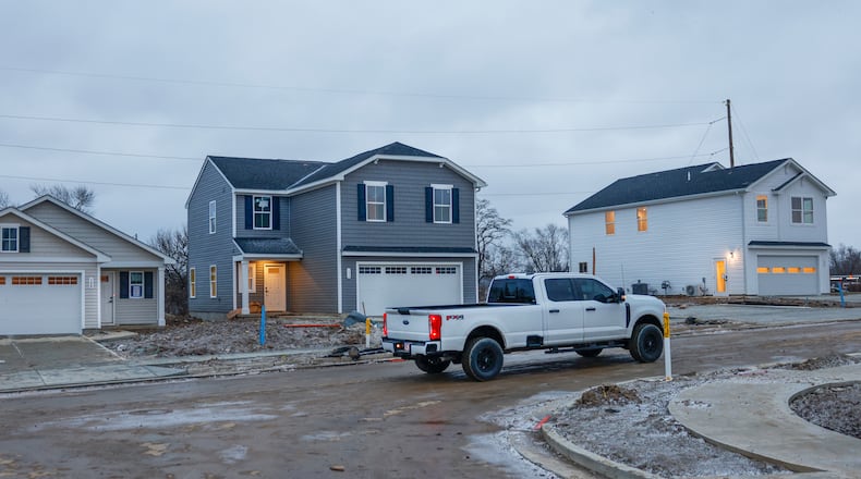 A view of newly constructed homes near East National Road on Wednesday, Jan. 14, 2026, that are part of the Melody Parks development in Springfield. JOSEPH COOKE/STAFF