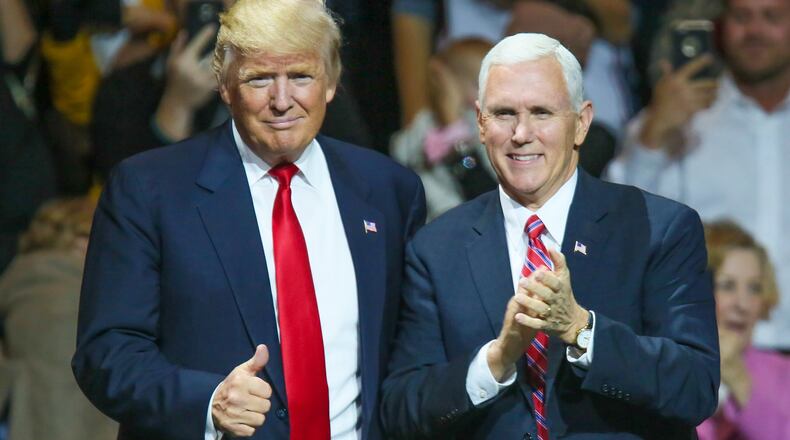 President-elect Donald Trump and Vice President-elect Mike Pence made the first stop of his Thank You Tour at US Bank Arena in Cincinnati, Thursday, Dec. 1, 2016. GREG LYNCH / STAFF