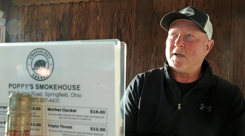 Steve Elliott talks about his plans for Poppy's Smokehouse in their new brick and mortar location on Selma Road in Springfield Tuesday, Feb. 18, 2025. BILL LACKEY/STAFF